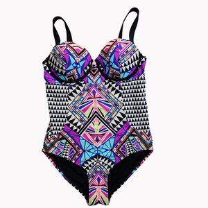 Simsuits for All Swim Sexy Womens size 10 Geometric Print One-Piece Swimsuit